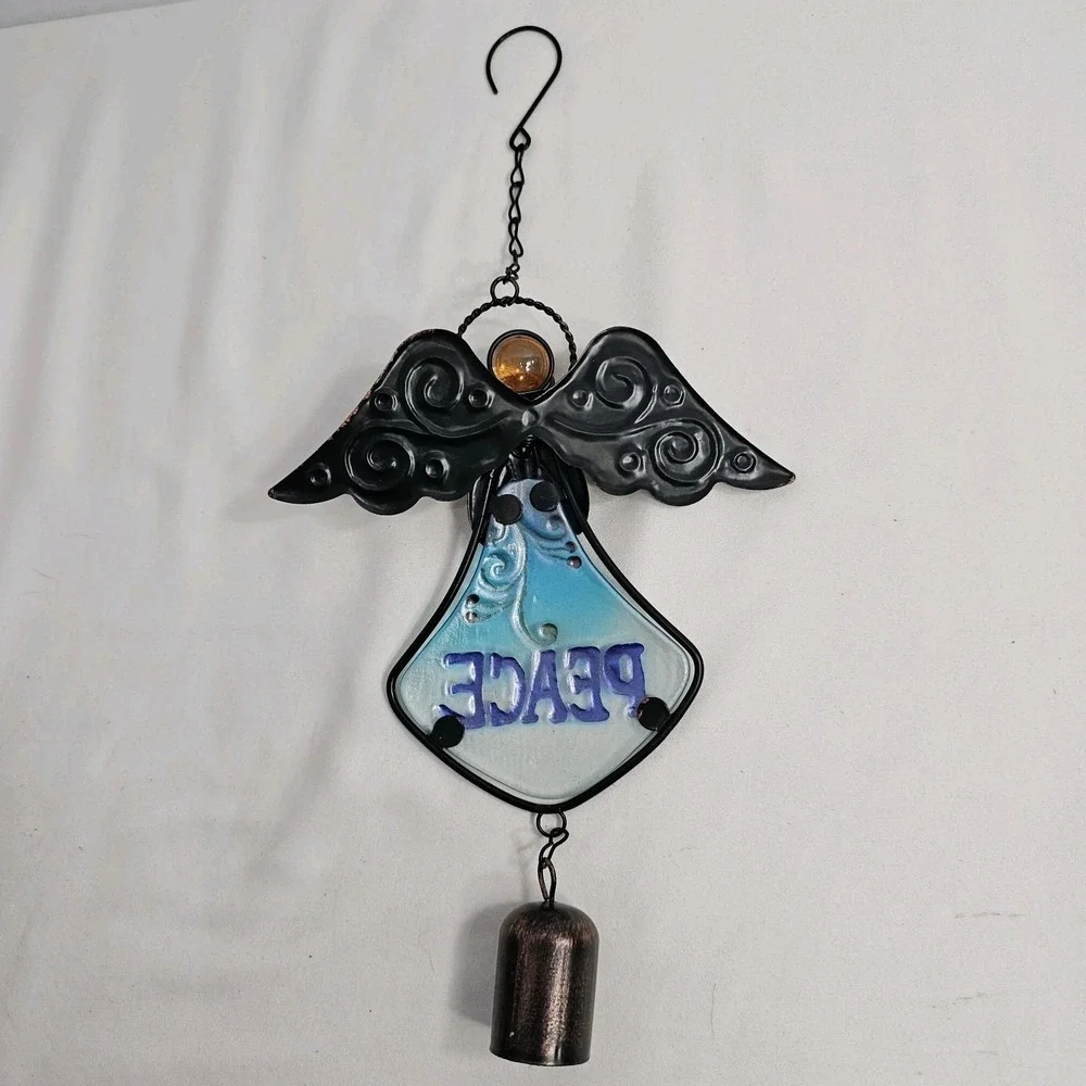 PEACE - BLUE Angel Wind BELL/CHIME Coppertone Metal - Indoor Or Outdoor Use
